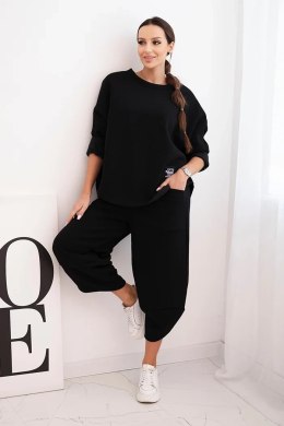 Komplet damski dresowy z grubszego materiału z szerokimi nogawkami czarny