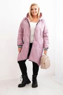 Kurtka damska Plus Size pikowana z kapturem i sportowymi mankietami ciemno różowa