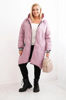 Kurtka damska Plus Size pikowana z kapturem i sportowymi mankietami ciemno różowa