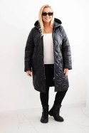 Kurtka damska Plus Size zimowa pikowana z kapturem czarna