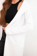 Narzutka damska z bawełny z kapturem i wydłużonym przodem biała