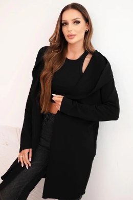 Narzutka damska z bawełny z kapturem i wydłużonym przodem czarna