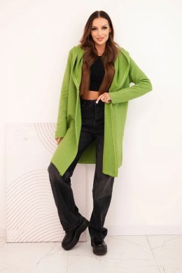 Narzutka damska z bawełny z kapturem i wydłużonym przodem oliwkowa