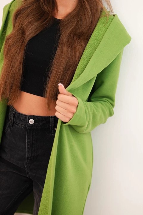 Narzutka damska z bawełny z kapturem i wydłużonym przodem oliwkowa