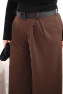 Spodnie damskie Plus Size z szeroką nogawką i paskiem brązowe