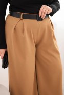 Spodnie damskie Plus Size z szeroką nogawką i paskiem camelowe