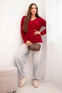 Sweter damski z miękkiej dzianiny z dekoltem V bordowy