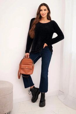 Sweter damski z miękkiej dzianiny z okrągłym dekoltem czarny