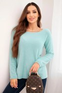 Sweter damski z miękkiej dzianiny z okrągłym dekoltem miętowy