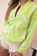 Bluza damska bawełniana z nadrukiem i zamkiem zielony neon