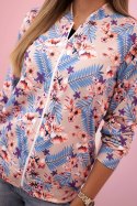 Bluza damska zapinana na zamek w kwiatowy wzór beżowa