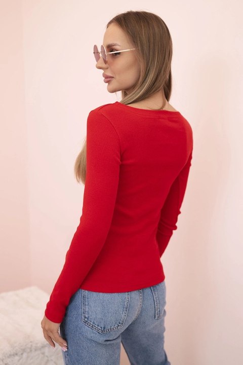 Bluzka damska bawełniana z długim rękawem i dekoltem łódką czerwona