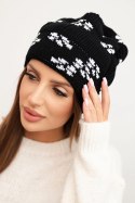 Czapka damska zimowa dzianinowa z wzorem śnieżynek K463 czarna