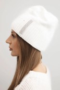 Czapka damska zimowa wełniana z cyrkoniami K453 biała