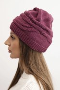 Czapka damska zimowa wełniana z ozdobnym splotem K429 ciemno fioletowa