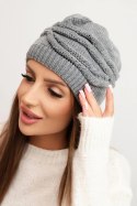 Czapka damska zimowa wełniana z ozdobnym splotem K429 szara
