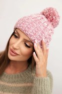 Czapka damska zimowa z pomponem z wełną K424 jasno różowa