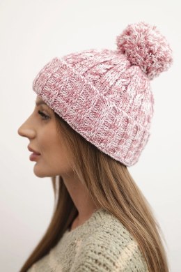 Czapka damska zimowa z pomponem z wełną K424 jasno różowa
