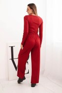 Komplet damski wiskozowy z bluzką i szerokimi spodniami bordowy