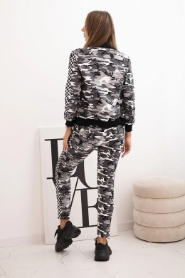 Komplet dresowy damski moro z bawełny z zamkiem i ściągaczami szary