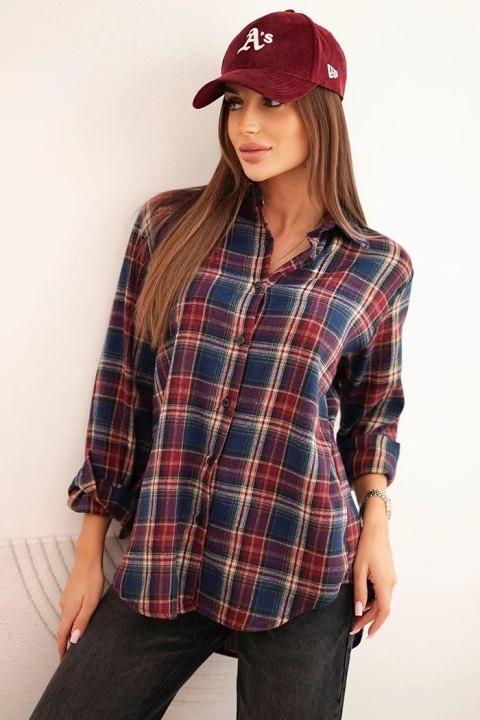 Koszula damska bawełniana w kratę z dłuższym tyłem granatowa