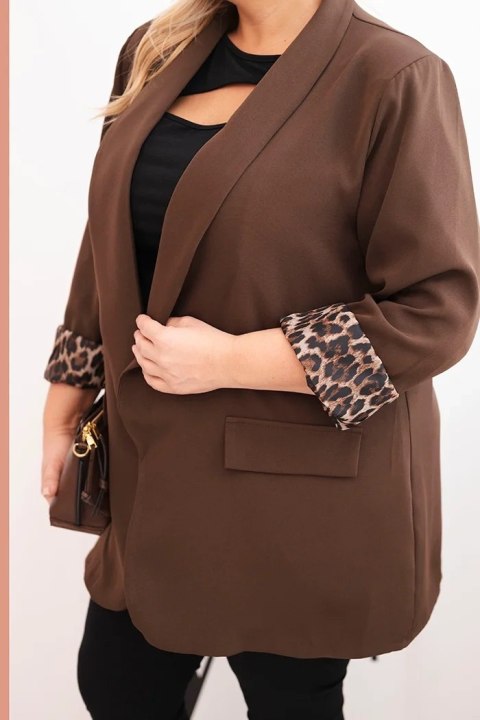 Marynarka damska Plus Size z podszewką w panterkę brązowa