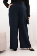 Spodnie damskie Plus Size z szeroką nogawką i elastycznym pasem granatowe