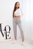 Spodnie damskie bawełniane z gumką w pasie szare