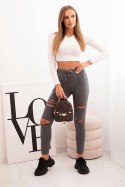 Spodnie damskie bawełniane z przetarciami i gumką w pasie grafitowe