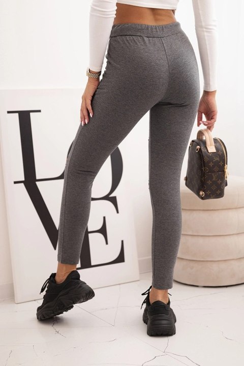 Spodnie damskie bawełniane z przetarciami i gumką w pasie grafitowe