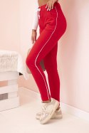 Spodnie dresowe damskie z lampasem i wiązaniem w pasie czerwone