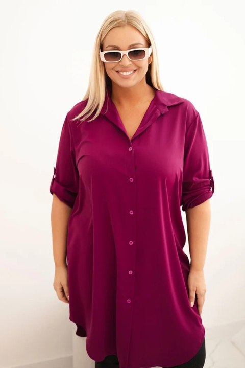 Sukienka damska koszulowa Plus Size z dłuższym tyłem i podwijanym rękawem ciemno fioletowa