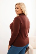 Sweter damski Plus Size z wiskozy z golfem brązowy