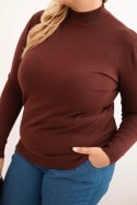 Sweter damski Plus Size z wiskozy z golfem brązowy
