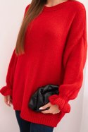 Sweter damski z dodatkiem moheru i wełny o luźnym fasonie czerwony