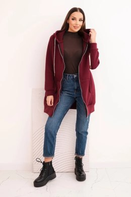 Bluza damska ocieplana bluza z kapturem i zamkiem bordowa