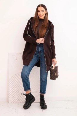 Bluza damska ocieplana bluza z kapturem i zamkiem brązowa