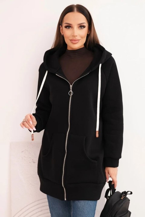 Bluza damska ocieplana bluza z kapturem i zamkiem czarna