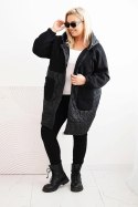 Bluza damska pikowana Plus Size z kapturem i dużymi kieszeniami czarna