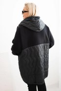 Bluza damska pikowana Plus Size z kapturem i dużymi kieszeniami czarna