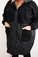 Bluza damska pikowana Plus Size z kapturem i dużymi kieszeniami czarna
