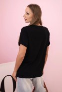 Bluzka damska bawełniana z krótkim rękawem i kolorowym nadrukiem czarna