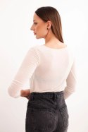 Bluzka damska z kaszmiru z okrągłym dekoltem i długim rękawem jasno beżowa