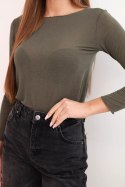 Bluzka damska z kaszmiru z okrągłym dekoltem i długim rękawem khaki