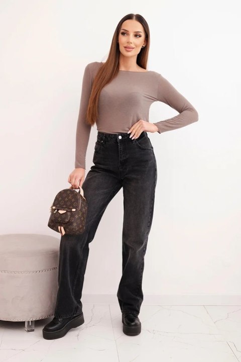 Bluzka damska z kaszmiru z okrągłym dekoltem i długim rękawem mocca