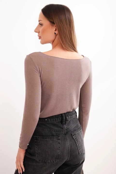 Bluzka damska z kaszmiru z okrągłym dekoltem i długim rękawem mocca