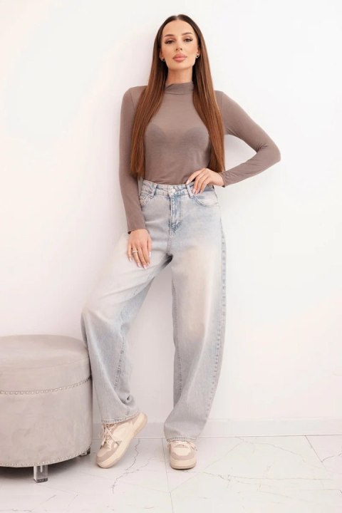 Bluzka z kaszmiru damska z delikatnym golfem i długim rękawem mocca