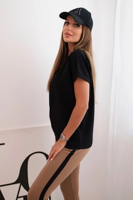 Komplet damski bawełniany z bluzką i legginsami z lampasem czarny