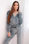 Komplet damski welurowy z bluzą na zamek i spodniami ze ściągaczem szary