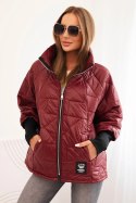 Kurtka damska pikowana z krótkim krojem i stójką bordowa